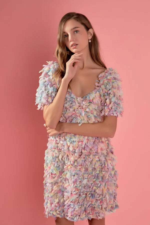 ENGLISH FACTORY Tops*- Premium Textured Ribbon Mini Full Dress MAUVE