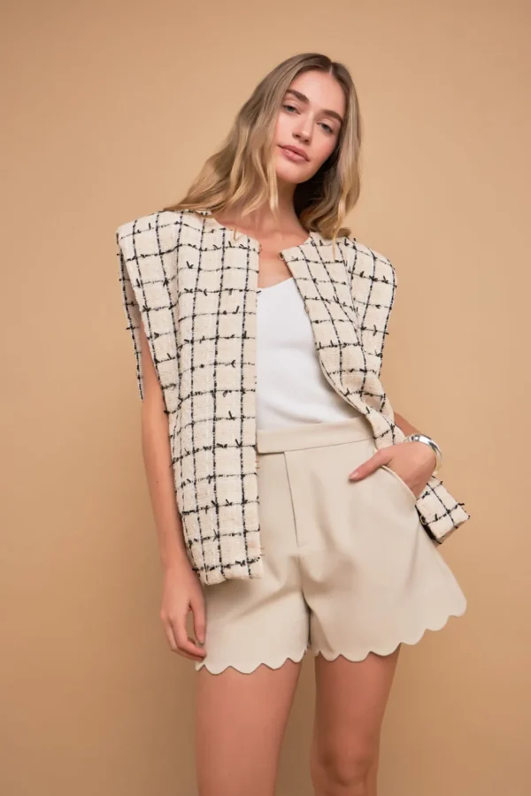 ENGLISH FACTORY Jackets & Coats | Tops*- Premium Tweed Vest with Shoulder Pads CREAM/BLACK