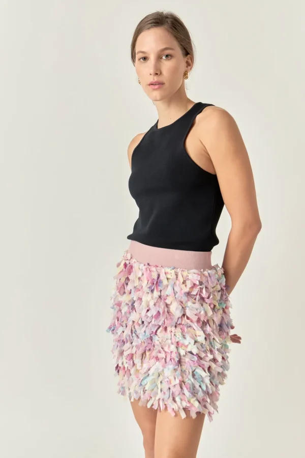 ENGLISH FACTORY Skirts | Tops*- Premium Textured Ribbon High Waisted Mini Skirt