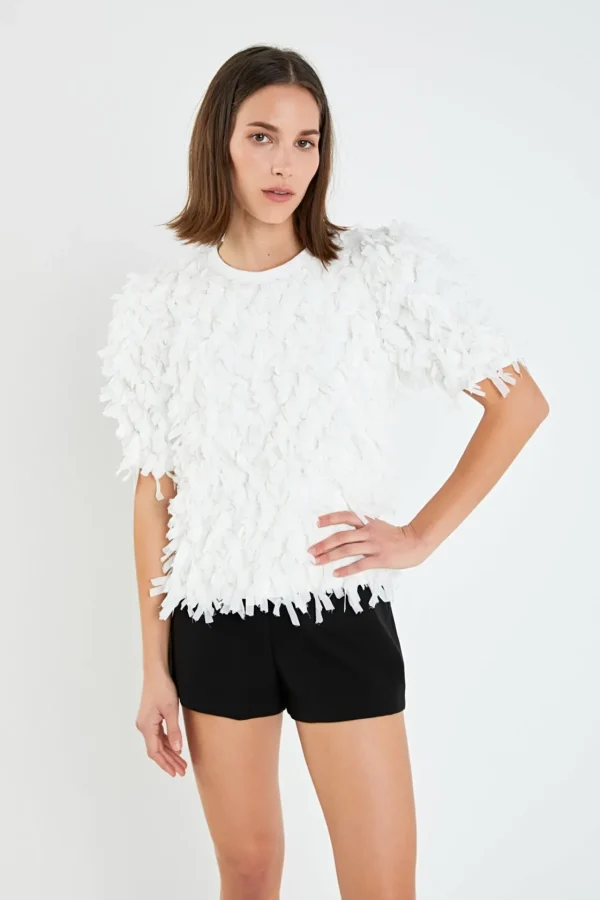 ENGLISH FACTORY Tops*- Premium Textured Ribbon Top