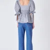 ENGLISH FACTORY Tops*- Print Block Smocked Top WHITE/BLUE