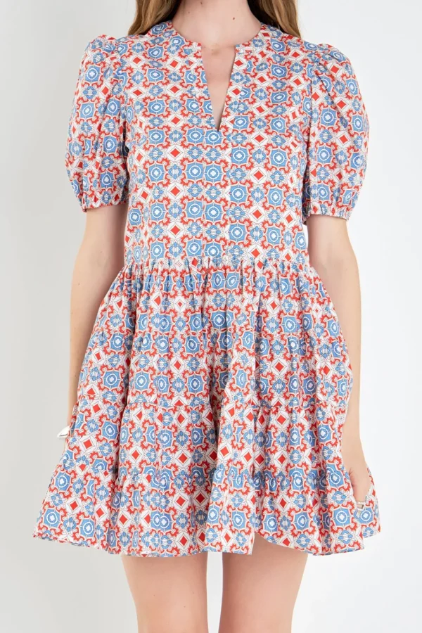 ENGLISH FACTORY Puff Sleeve*- Print Puff Sleeve Mini Dress REDMULTI