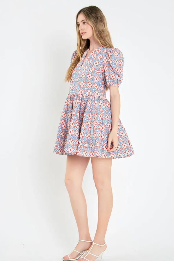 ENGLISH FACTORY Puff Sleeve*- Print Puff Sleeve Mini Dress REDMULTI