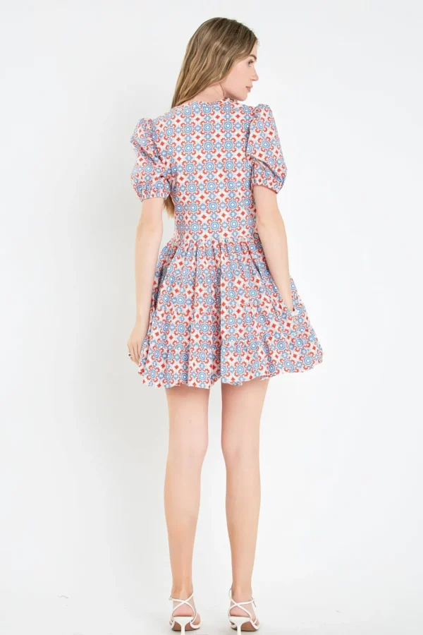 ENGLISH FACTORY Puff Sleeve*- Print Puff Sleeve Mini Dress REDMULTI