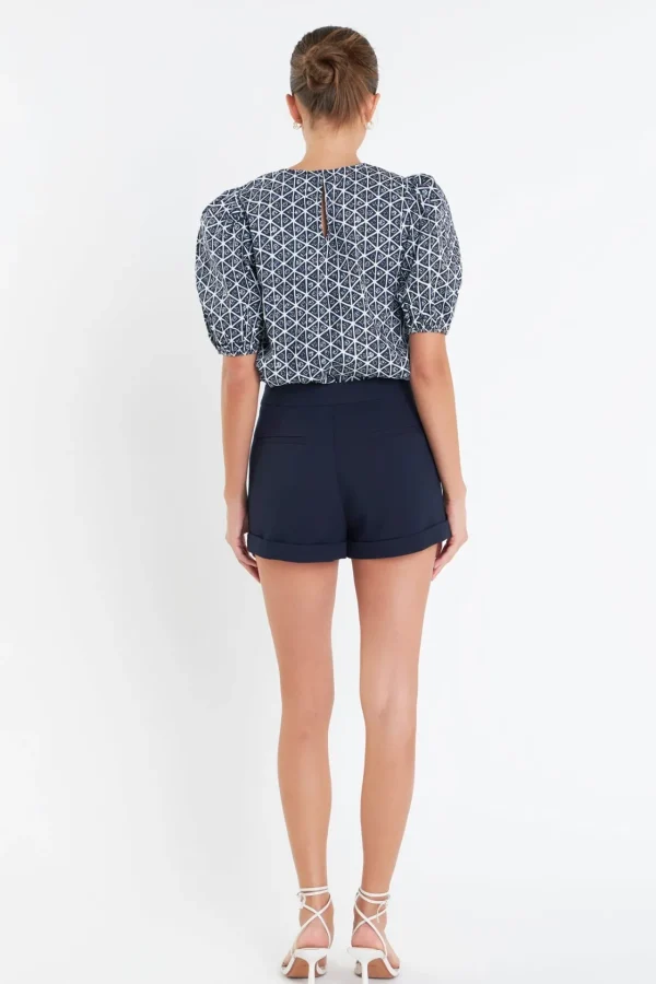 ENGLISH FACTORY Tops*- Print Puff Sleeve Top NAVYMULTI