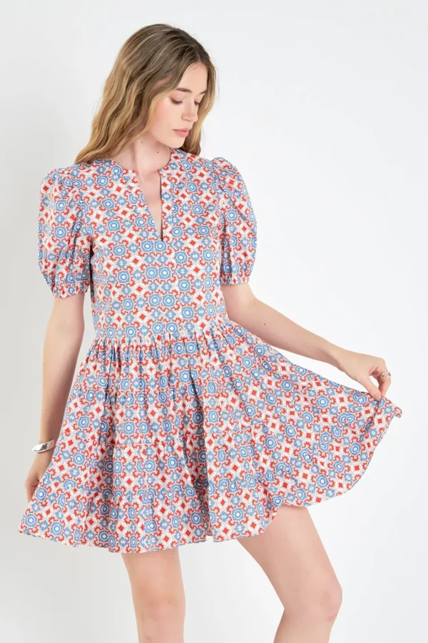ENGLISH FACTORY Puff Sleeve*- Print Puff Sleeve Mini Dress REDMULTI