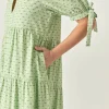 ENGLISH FACTORY Puff Sleeve | Tops*- Print V Neck Midi Dress CHARTREUSE