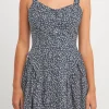 ENGLISH FACTORY Tops*- Printed Linen Bustier Dress NAVY