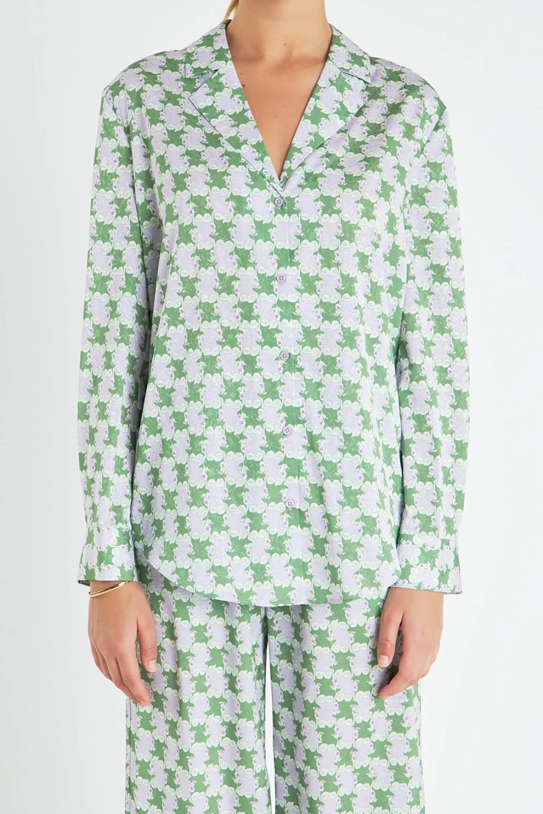 english_factory__printed__0-3.webp ENGLISH FACTORY Matching Sets | Shirts & Blouses*- Printed Satin Shirt GREEN/PURPLE