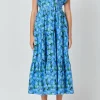ENGLISH FACTORY Floral Dresses | Tops*- Printed Open Back Maxi Dress BLUE