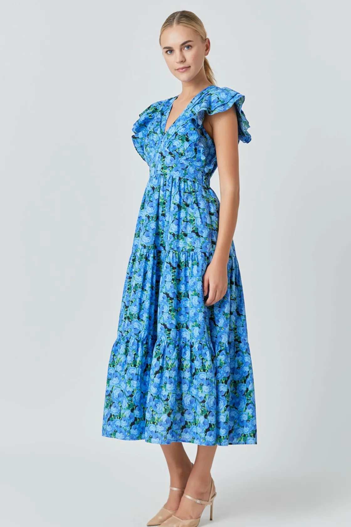 english_factory__printed__1-5.webp ENGLISH FACTORY Floral Dresses | Tops*- Printed Open Back Maxi Dress BLUE