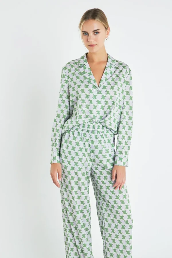 ENGLISH FACTORY Matching Sets | Shirts & Blouses*- Printed Satin Shirt GREEN/PURPLE