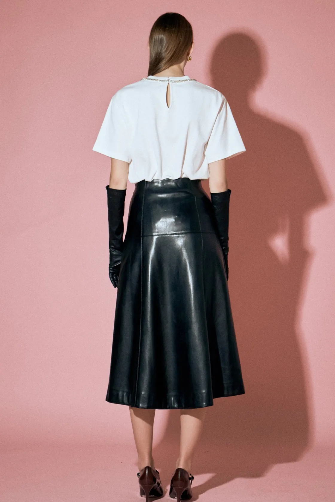 english_factory__pu_high__2.webp ENGLISH FACTORY Skirts | Tops*- PU High Waisted Midi Skirt
