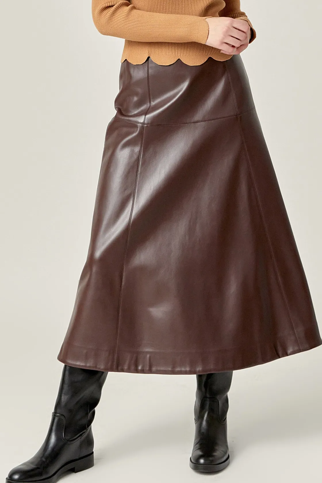 english_factory__pu_high__5.webp ENGLISH FACTORY Skirts | Tops*- PU High Waisted Midi Skirt