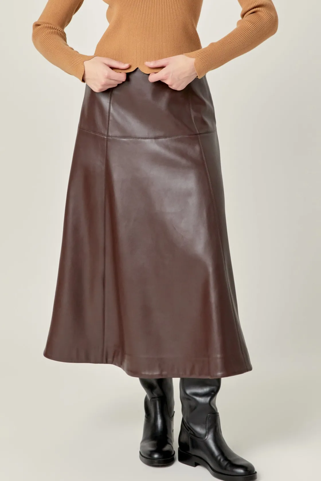 english_factory__pu_high__8.webp ENGLISH FACTORY Skirts | Tops*- PU High Waisted Midi Skirt