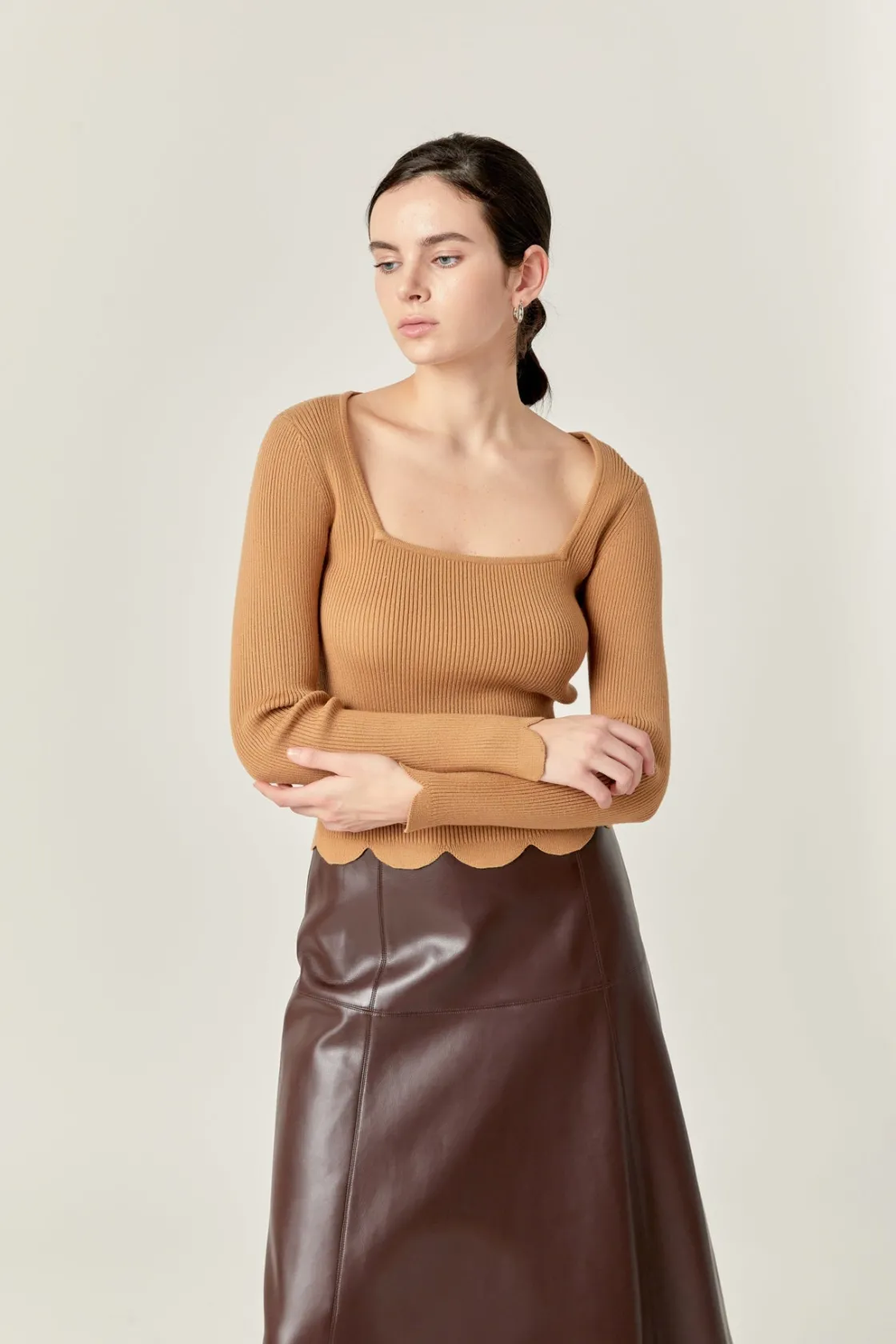 english_factory__pu_high__9.webp ENGLISH FACTORY Skirts | Tops*- PU High Waisted Midi Skirt