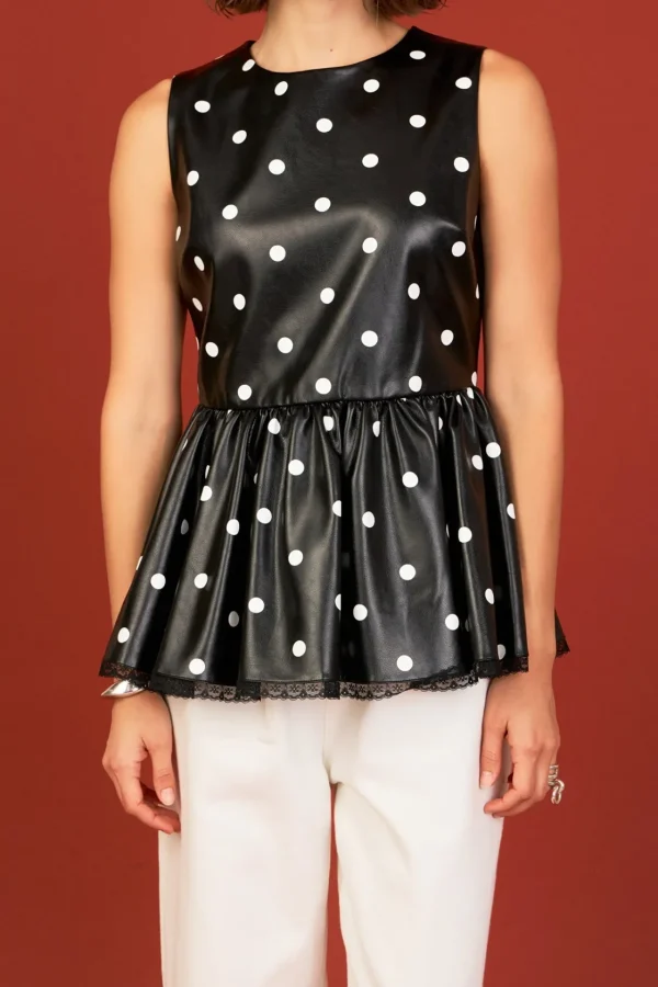 ENGLISH FACTORY Matching Sets | Tops*- Pu Polka Dot Top BLACK/WHITE