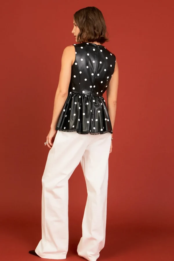 ENGLISH FACTORY Matching Sets | Tops*- Pu Polka Dot Top BLACK/WHITE