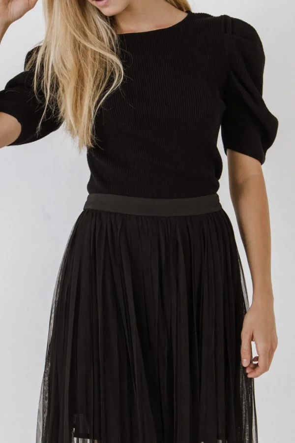 ENGLISH FACTORY Sweaters & Knits | Tops*- Puff Short Sleeve Sweater BLACK