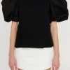 ENGLISH FACTORY Tops*- Puff Short Sleeve T-Shirt