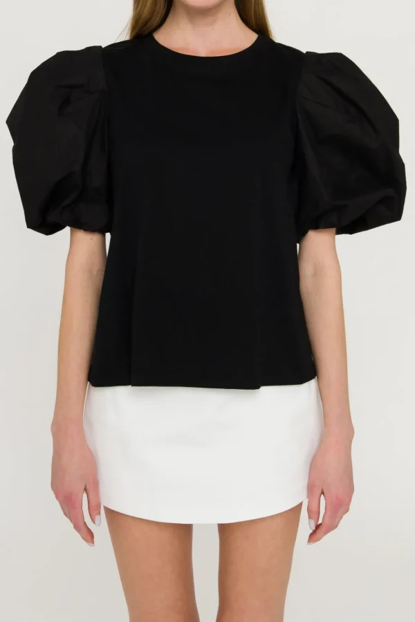 ENGLISH FACTORY Tops*- Puff Short Sleeve T-Shirt