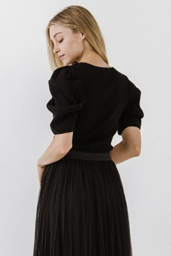 ENGLISH FACTORY Sweaters & Knits | Tops*- Puff Short Sleeve Sweater BLACK