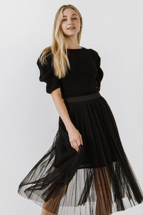 ENGLISH FACTORY Sweaters & Knits | Tops*- Puff Short Sleeve Sweater BLACK