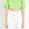 ENGLISH FACTORY Tops*- Puff Sleeve Top with Back Bow GREEN