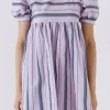 ENGLISH FACTORY Tops*- Puff Sleeve Striped Mini Dress LILAC
