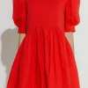 ENGLISH FACTORY Puff Sleeve | Tops*- Puff Sleeve High Low Knit Combo Dress