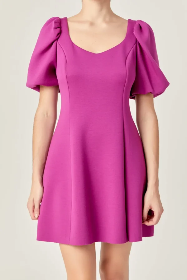 ENGLISH FACTORY Puff Sleeve | Tops*- Puff Sleeve Mini Dress in Orchid