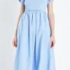 ENGLISH FACTORY Puff Sleeve | Tops*- Puff Sleeve Mixed Media Dress POWDERBLUE