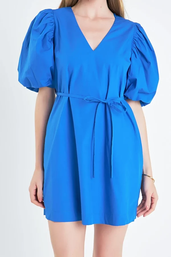 ENGLISH FACTORY Puff Sleeve | Tops*- Puff Sleeve A-line Shift Mini Dress