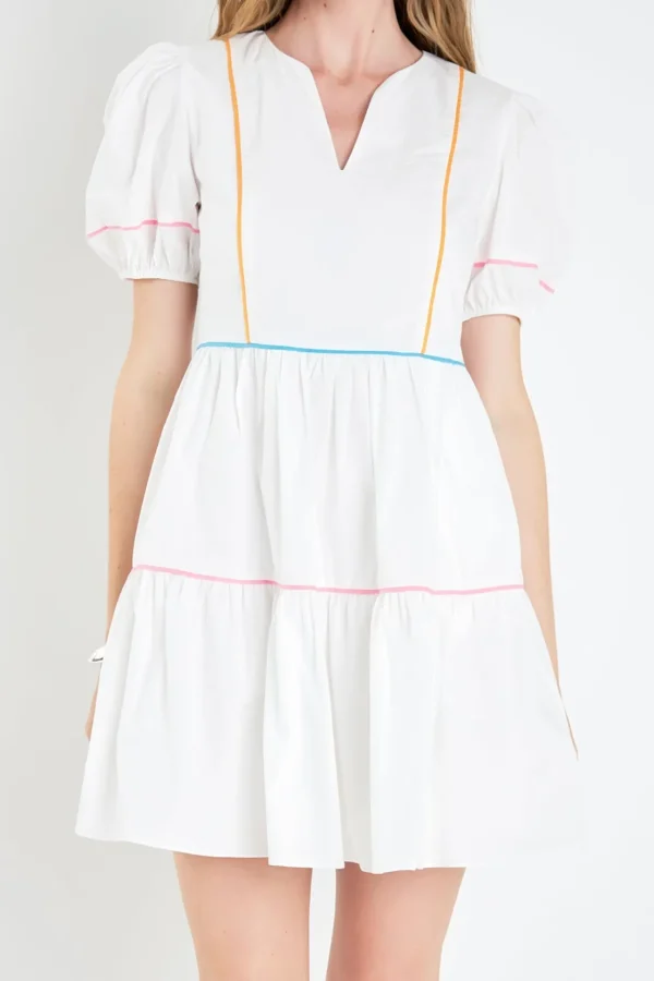 ENGLISH FACTORY White Dresses | Tops*- Puff Sleeve Tiered Mini Dress
