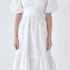 ENGLISH FACTORY White Dresses | Tops*- Puff Sleeve Back Bow Midi Dress WHITE