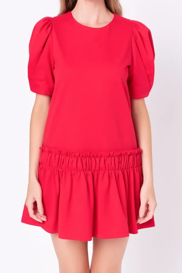 ENGLISH FACTORY White Dresses | Puff Sleeve*- Puff Sleeve Peplum Mini Dress