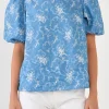ENGLISH FACTORY Tops*- Puff Sleeve Chambray Floral Top LIGHTBLUE
