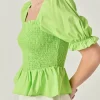ENGLISH FACTORY Tops*- Puff Sleeve Top with Square Neckline CHARTREUSE