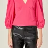 ENGLISH FACTORY Tops*- Puff Sleeve Mixed Media Top MAGENTA