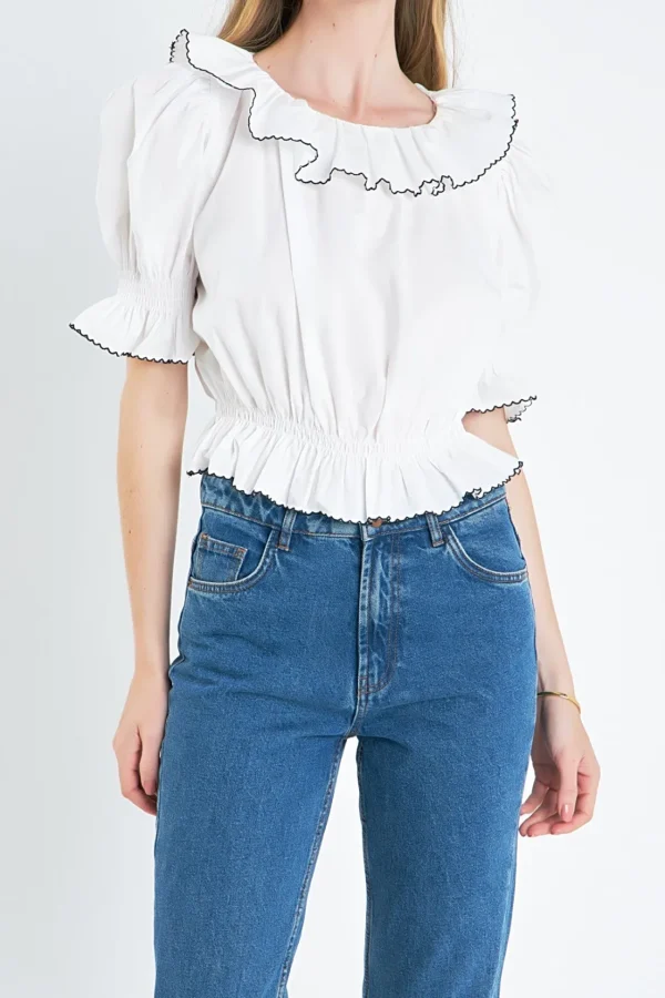 ENGLISH FACTORY Matching Sets*- Puff Sleeve Crop Top OFFWHITE