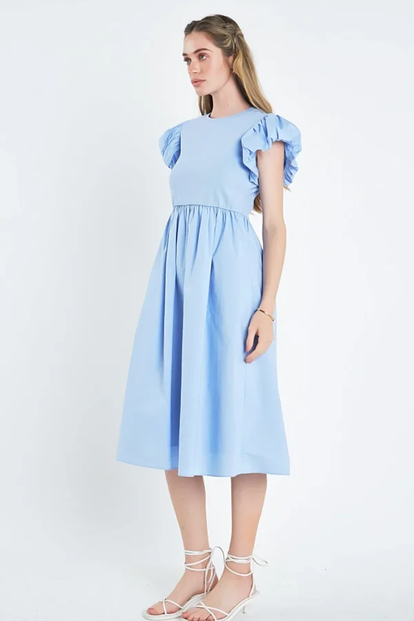 ENGLISH FACTORY Puff Sleeve | Tops*- Puff Sleeve Mixed Media Dress POWDERBLUE