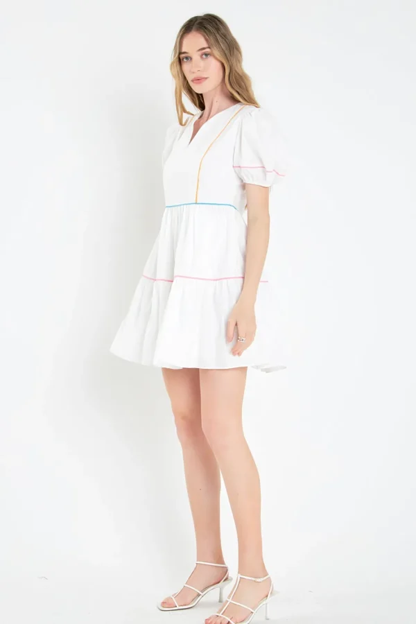 ENGLISH FACTORY White Dresses | Tops*- Puff Sleeve Tiered Mini Dress