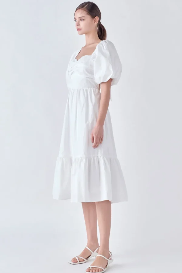 ENGLISH FACTORY White Dresses | Tops*- Puff Sleeve Back Bow Midi Dress WHITE
