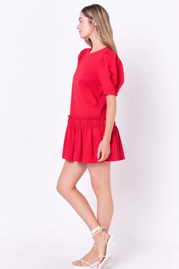ENGLISH FACTORY White Dresses | Puff Sleeve*- Puff Sleeve Peplum Mini Dress