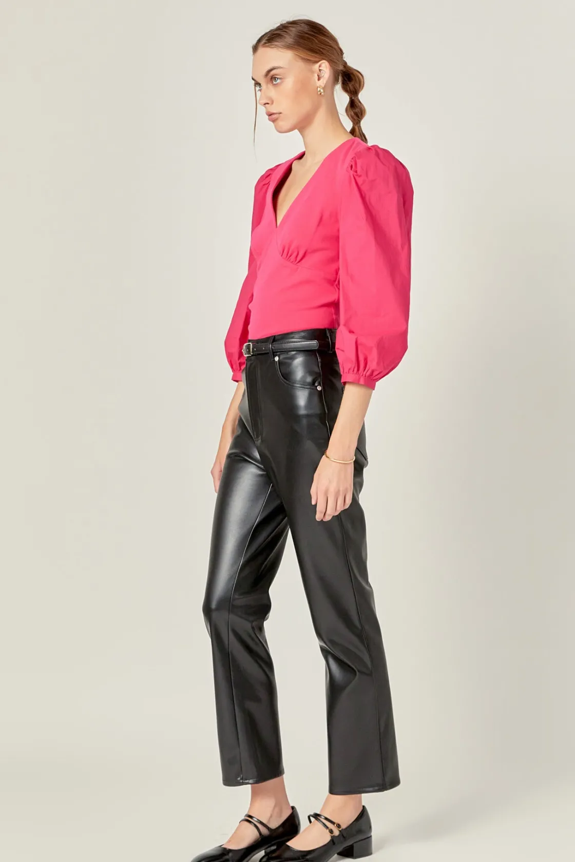 english_factory__puff_sle_1-7.webp ENGLISH FACTORY Tops*- Puff Sleeve Mixed Media Top MAGENTA