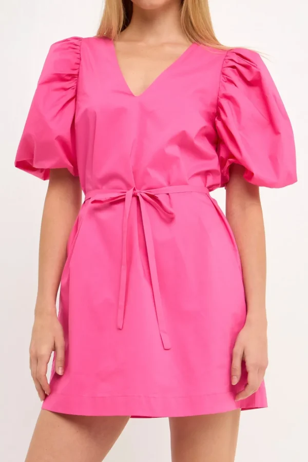 ENGLISH FACTORY Puff Sleeve | Tops*- Puff Sleeve A-line Shift Mini Dress