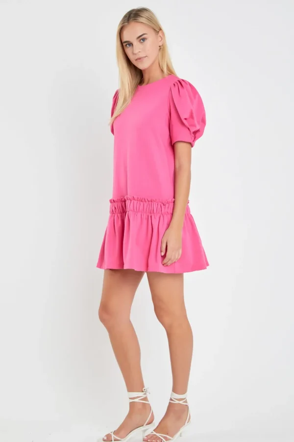 ENGLISH FACTORY White Dresses | Puff Sleeve*- Puff Sleeve Peplum Mini Dress