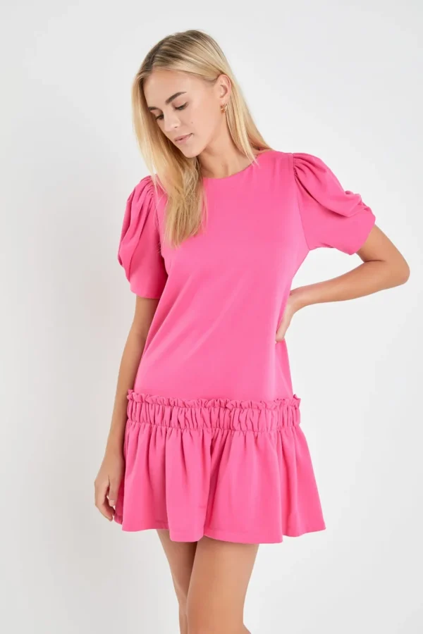 ENGLISH FACTORY White Dresses | Puff Sleeve*- Puff Sleeve Peplum Mini Dress