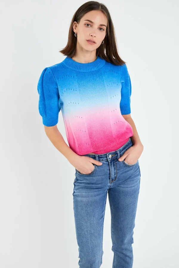 ENGLISH FACTORY Tops*- Puff Sleeve Ombre Sweater Top