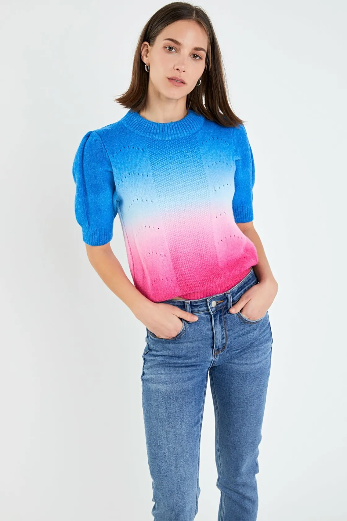 english_factory__puff_sle_13.webp ENGLISH FACTORY Tops*- Puff Sleeve Ombre Sweater Top